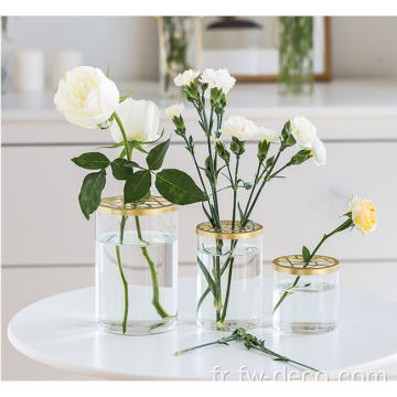 Vase de fleurs en verre personnalisé avec couvercle de grille en métal